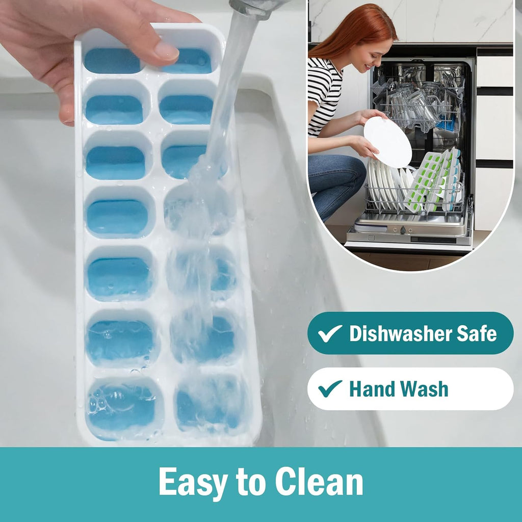 3 Pack Ice Cube Trays With Lid For Freezer, Flexible Silicone Bottom For Easy Release, Stackable Space-Saving Ice Molds, 1.2" Cubes Color-Coded (2 Green 1 Blue) For Juice, Coffee & Cocktails, Bpa Free