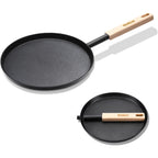 bodkar Frying Pan Skillet 8-inch Flat Griddle Pan, Lightweight Small Grill Pan with Wooden Handle for Camping Indoor Outdoor Cooking