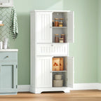Choochoo 51" H Bathroom Floor Cabinet With Drawers And Adjustable Shelves | Bathroom Storage Cabinet, Freestanding Kitchen Pantry Cupboard With 4 Doors For Living Room, White