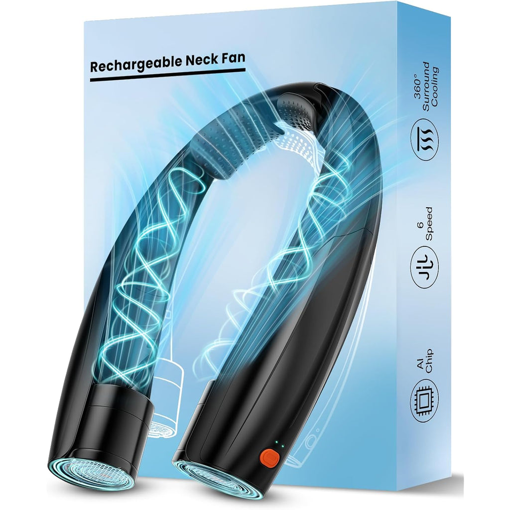 Portable Neck Fan, 6 Speeds Rechargeable Personal Fan With Ai Chips, Hands-Free 360° Faster Cooling Wearable Fan, Ultra Quiet For Home, Office, Travel, Indoor, Outdoor - Black