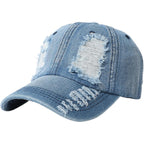 Denim Hats for Women Vintage Washed Distressed Ripped Jean Hat Adjustable Baseball Cap Trucker Unisex Headwear Blue