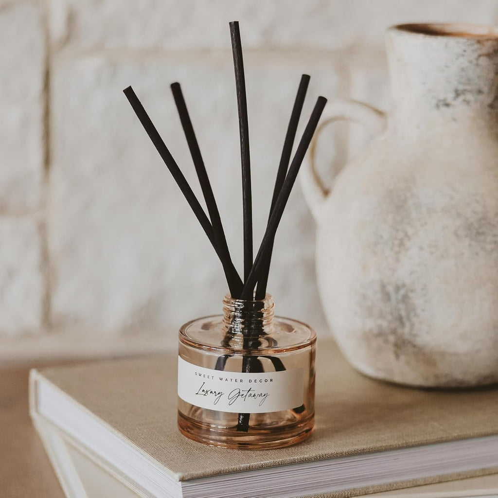 Sweet Water Decor Luxury Getaway Reed Diffuser – Hotel Scent Diffuser With Long-Lasting Premium Fragrance Of Leather, Iris, Sandalwood For 4 Months – Ideal For Home Decor