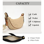 Straw Crossbody Bags for Women Beach Woven Hobo Handbag Summer Chic Crescent Shoulder Purses with Adjustable Strap 2026 | Breathable material
