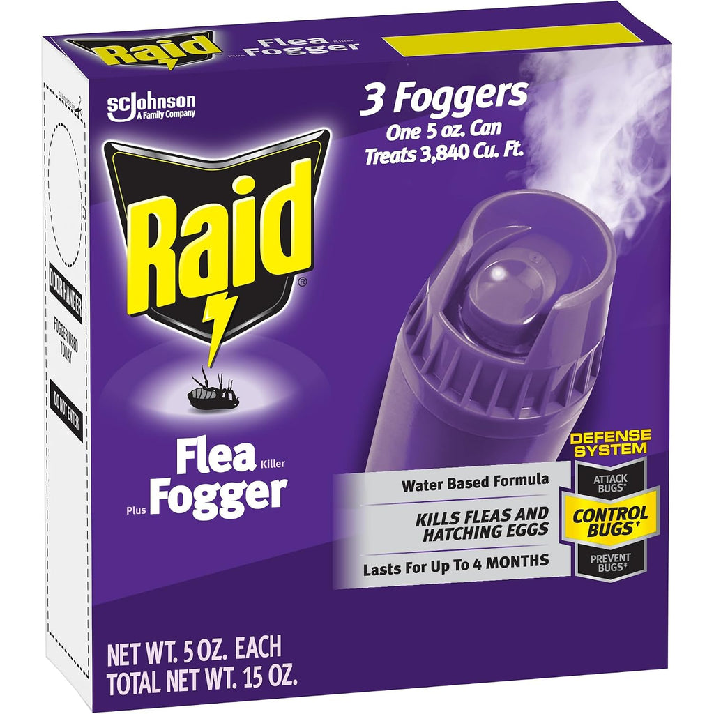 Raid Flea Fogger Plus Killer, Kills Fleas And Hatching Eggs, Lasts For Up To 4 Months, Indoor Fogger, 3 Count (Pack Of 3)