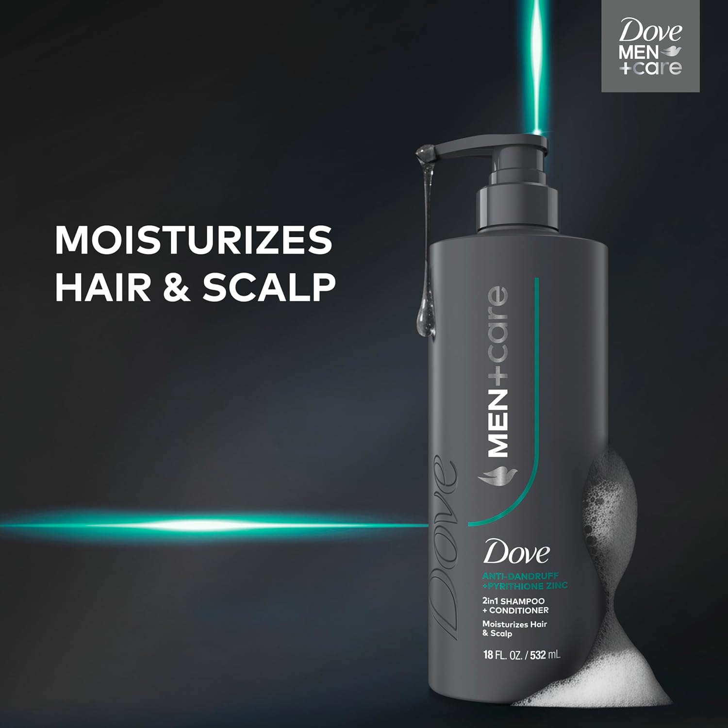 Dove Men+Care 2-in-1 Shampoo + Conditioner 1 ct Dandruff Defense to Moisturize Hair & Scalp, with Pyrithione Zinc, 18 FL OZ