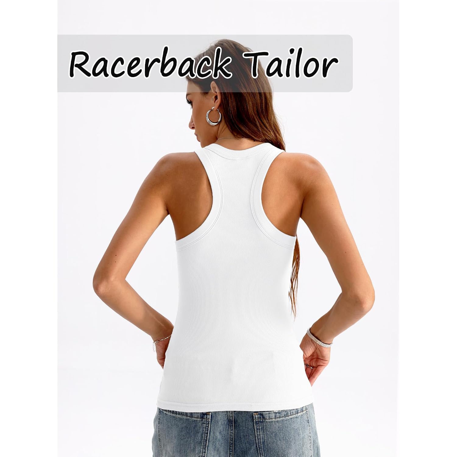 Danysu Racerback Tank Tops With Built In Bra For Women High Neck Ribbed Basics Fitted Long Bra Tanks