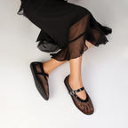Doeyg Mesh Ballet Flats For Women Buckle Strap Comfy Casual Office Fishnet Ballerina Flat Shoes
