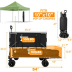Double Decker Wagon Heavy Duty Collapsible, 600Lbs 400L Capacity | Foldable Utility Cart, Big Wheels For Beach, Outdoor, Camping & Gardening, Durable Steel Frame