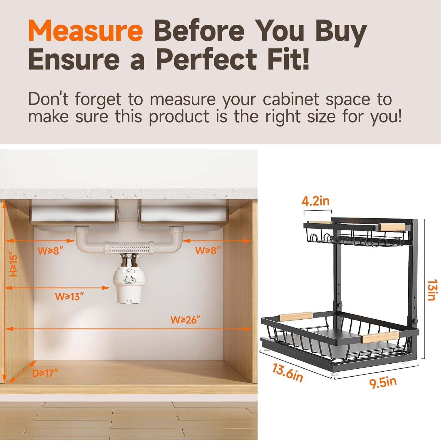 Sevenblue 2 Packs Under Sink Organizer, Height Adjustable 2 Tier Under Kitchen Sink Organizer, Multi-Purpose Storage Shelf for Kitchen Bathroom Cabinet