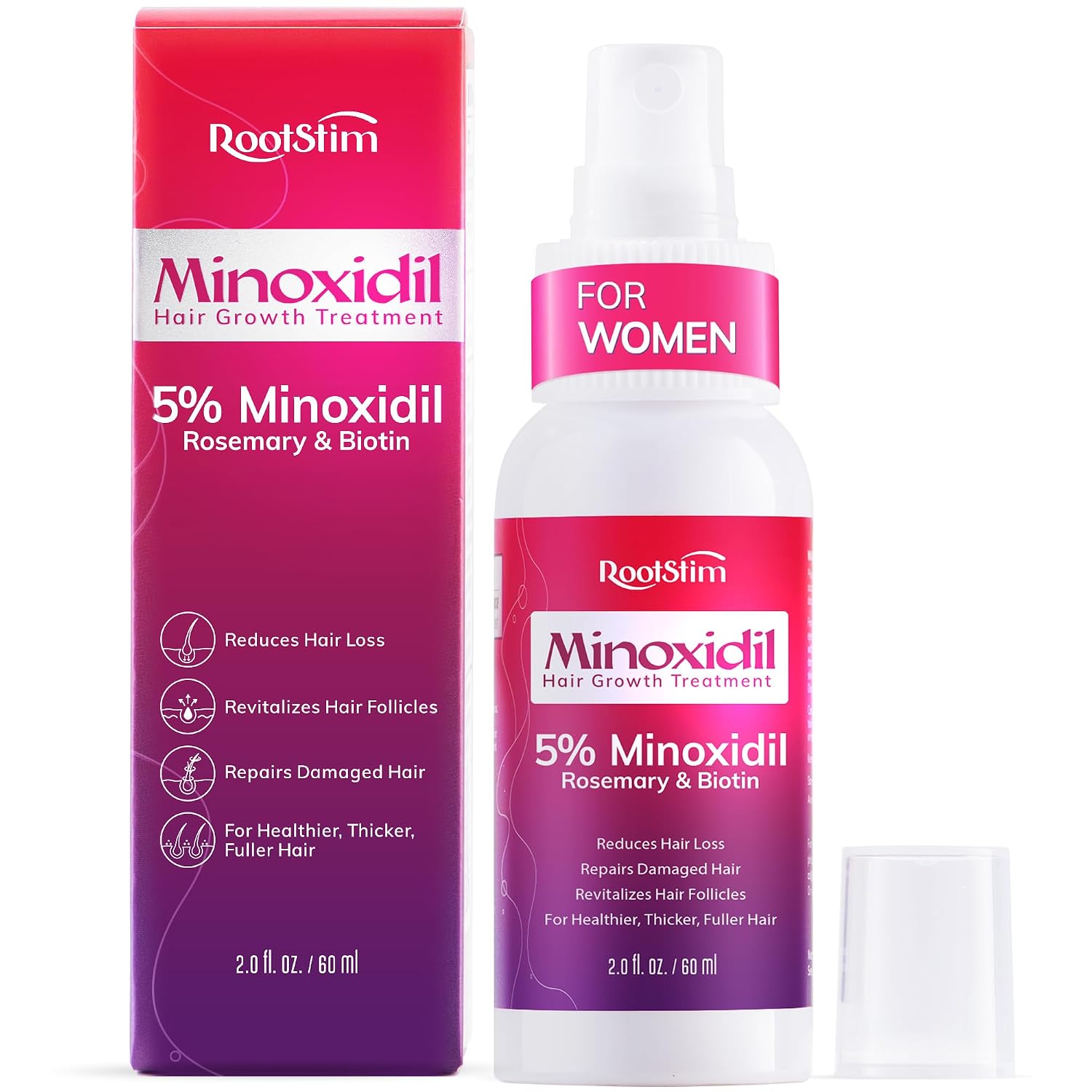 Women'S 5% Minoxidil Spray For Hair Growth: Rootstim Extra Strength Minoxidil With Rosemary & Biotin For Thinning Hair Regrowth And Fuller Hair – 2.03 Fl Oz
