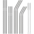 12 Pack Of Reusable Stainless Steel Metal Straws, 3 Straight + 3 Bent 10.5 Inch And 3 Straight + 3 Bent 8.5 Inch Metal Straws With 2 Cleaning Brushes For 20 24 30 Oz Tumbler Dishwasher Safef