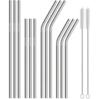 12 Pack Of Reusable Stainless Steel Metal Straws, 3 Straight + 3 Bent 10.5 Inch And 3 Straight + 3 Bent 8.5 Inch Metal Straws With 2 Cleaning Brushes For 20 24 30 Oz Tumbler Dishwasher Safef