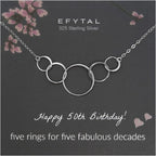 EFYTAL 50th Birthday Gifts for Her, Classy Sterling Silver 5 Circle Necklace, Clever 1975 50th Birthday Gifts for Women, 50 and fabulous