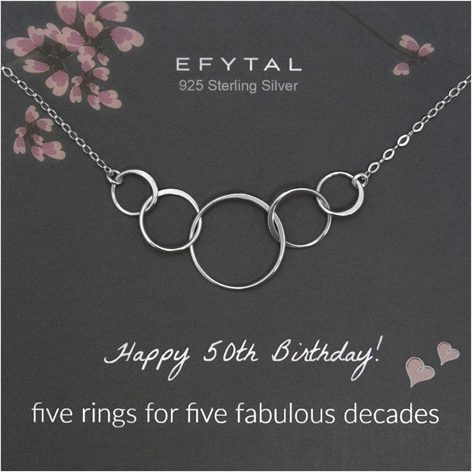 EFYTAL 50th Birthday Gifts for Her, Classy Sterling Silver 5 Circle Necklace, Clever 1975 50th Birthday Gifts for Women, 50 and fabulous