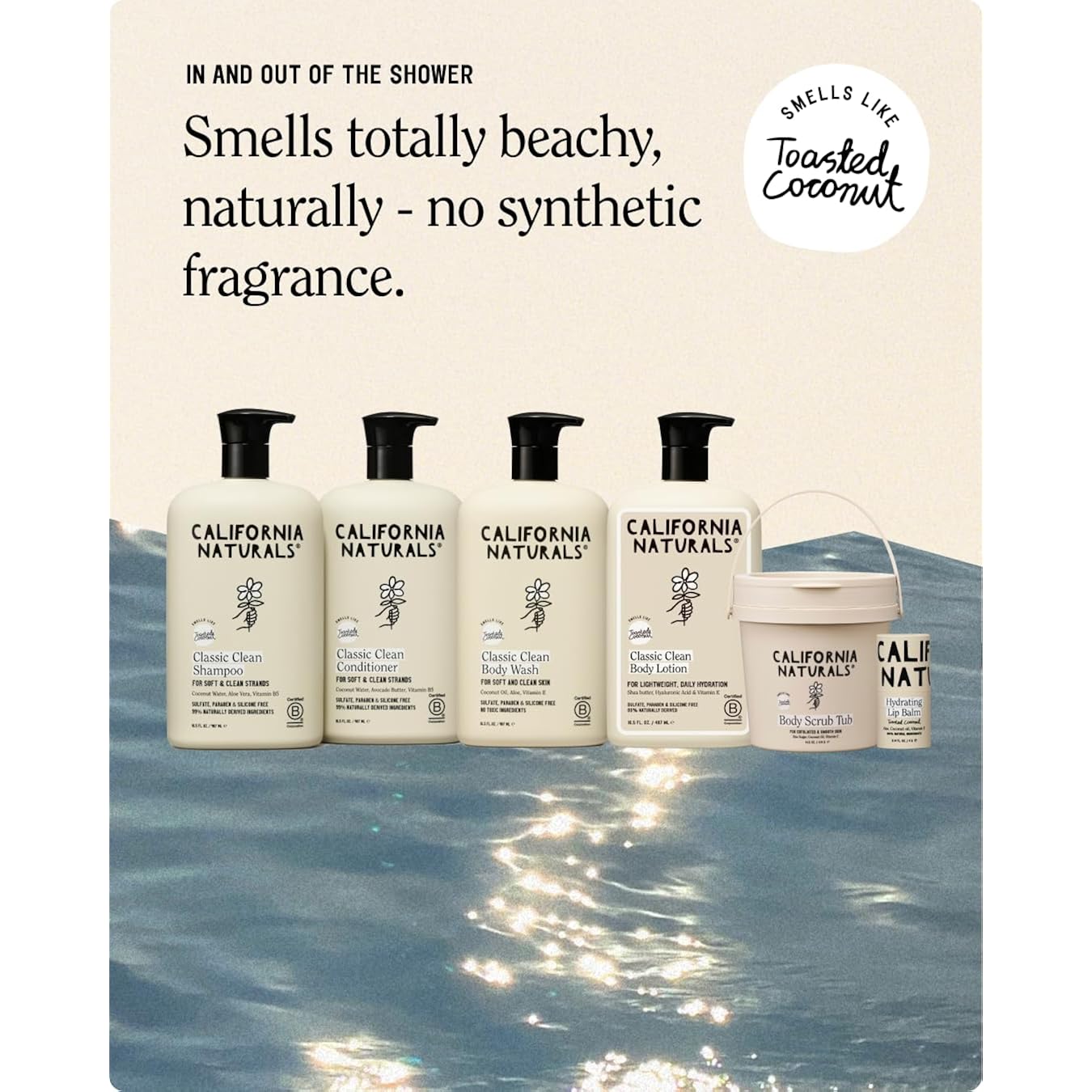 California Naturals Classic Clean Body Lotion For Dry Skin, Moisturizing, Lightweight With Shea Butter, Naturally Scented, Vegan, Sulfate, Paraben & Phthalate Free, Toasted Coconut, 16.5 Oz