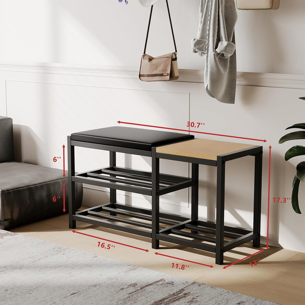 Shoe Bench,Shoe Organizer，Holds Up To 570 Lb，12 X 30.7 X 17.3Inches，3-Tier Shoe Storage Bench,Entryway Bench With Cushioned Seats,For Shoe Rack In The Bathroom,Entryway,Bedroom,Living Room