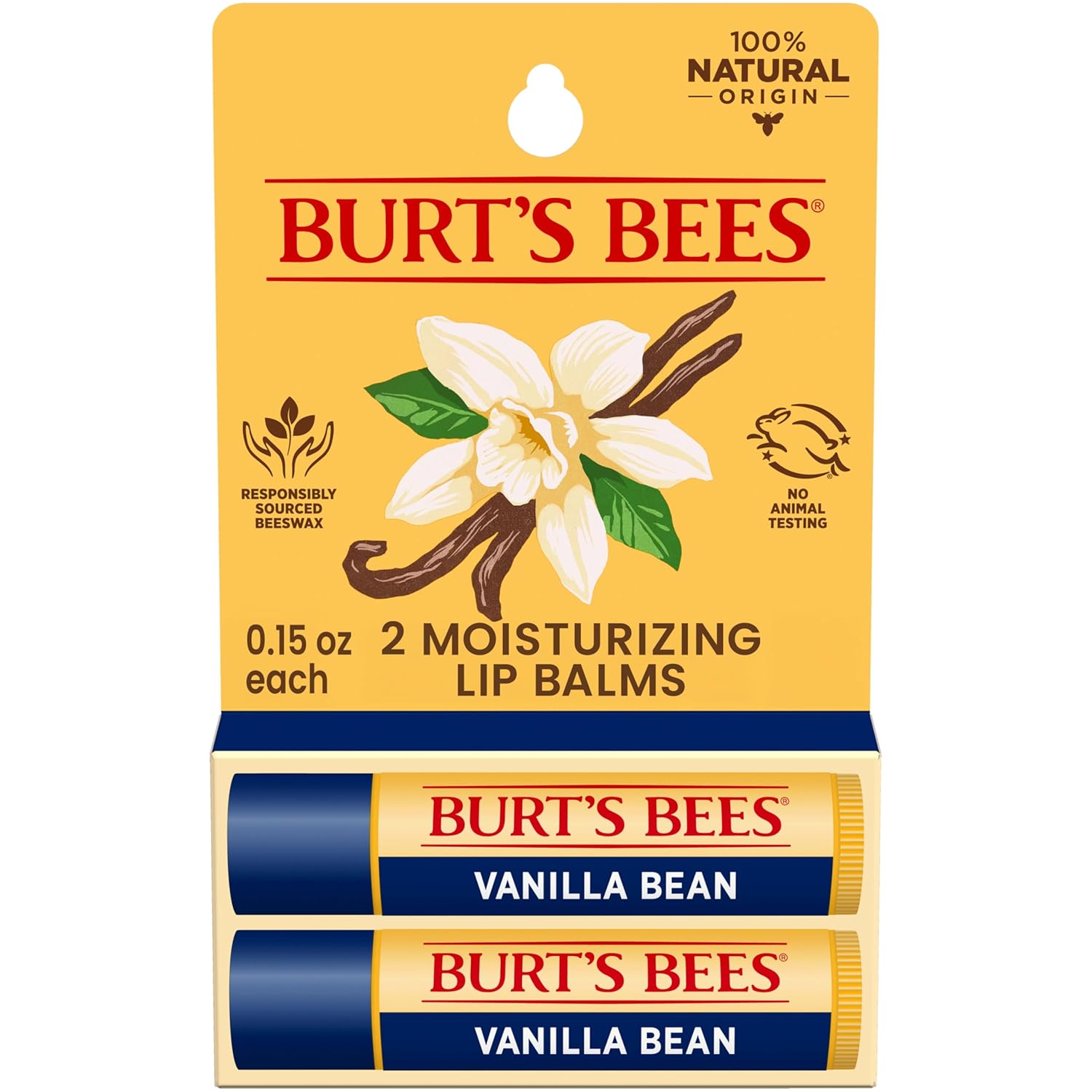 Burt's Bees Vanilla Bean Moisturizing Lip Balm, 100% Natural Origin, Mother's Day Gift, 2 Tubes, 0.15 oz