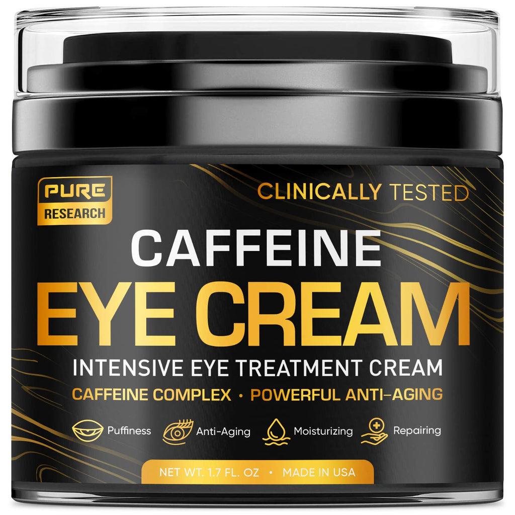 Pure Research Caffeine Eye Cream For Anti Aging, Dark Circles, Bags, Puffiness. Great Under Eye Skin + Face Tightening, Eye Lift Treatment For Men & Women 1.7Oz