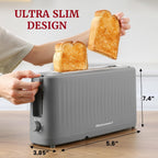 Elite Gourmet ECT2517G SLIMTOAST™ 2-Slice Long Slot Toaster, Cool-Touch Body, 6 Browning Shades, Extra-Wide 1.5" Slot for Artisan Bread, Bagels, Waffles & English Muffins, Grey