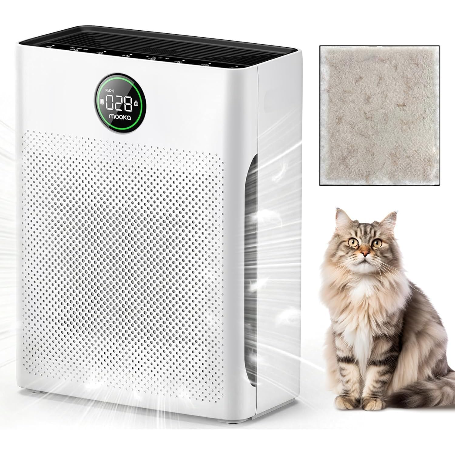 Air Purifiers For Home Large Room Up To 2200Sq.Ft, Mooka Air Purifier For Home Pets With Washable Filter, Pm 2.5 Display Air Quality Sensor Air Cleaner For Bedroom, Dorm Room, Pets, Office Pr1 (White)