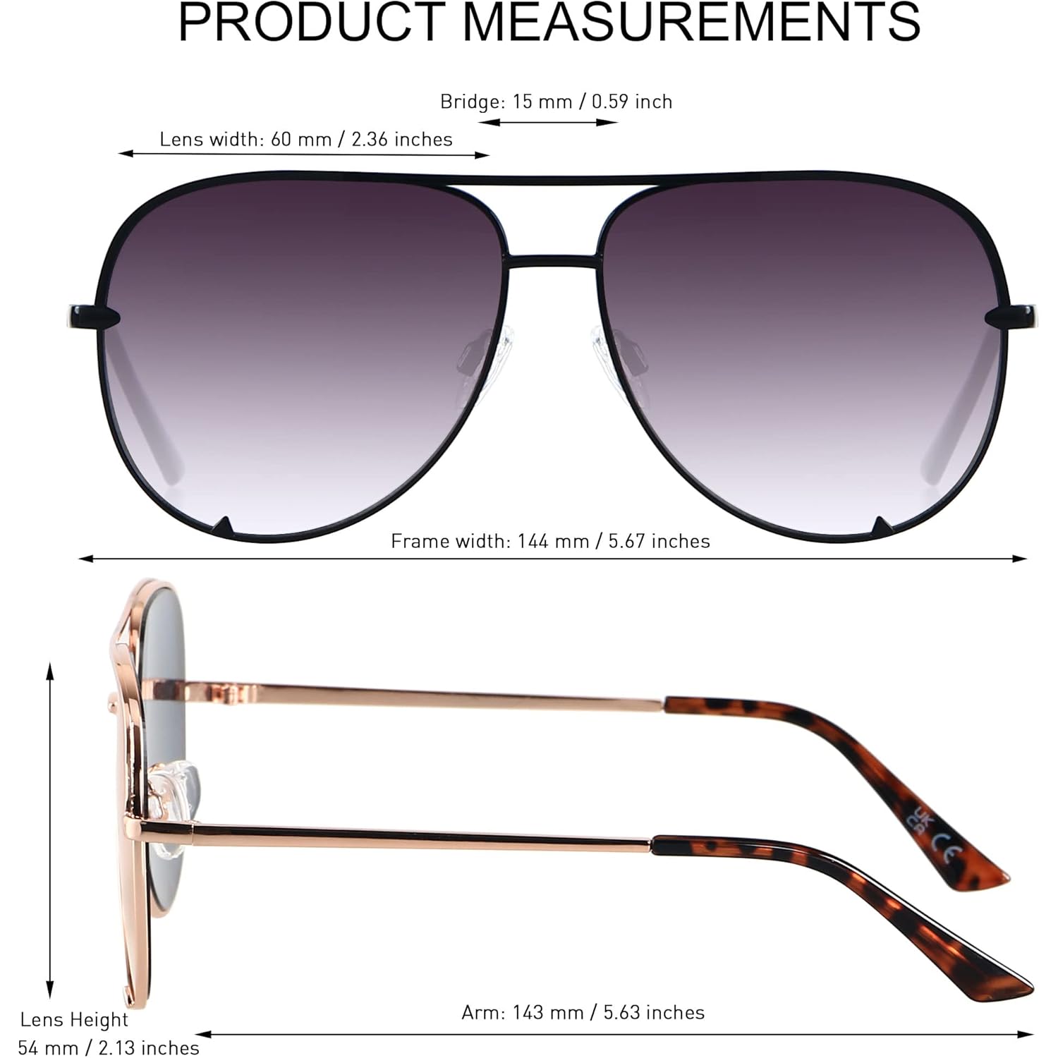 ANDWOOD Oversized Aviator Sunglasses for Women Men Big Large UV Protection Fashion Sun glasses