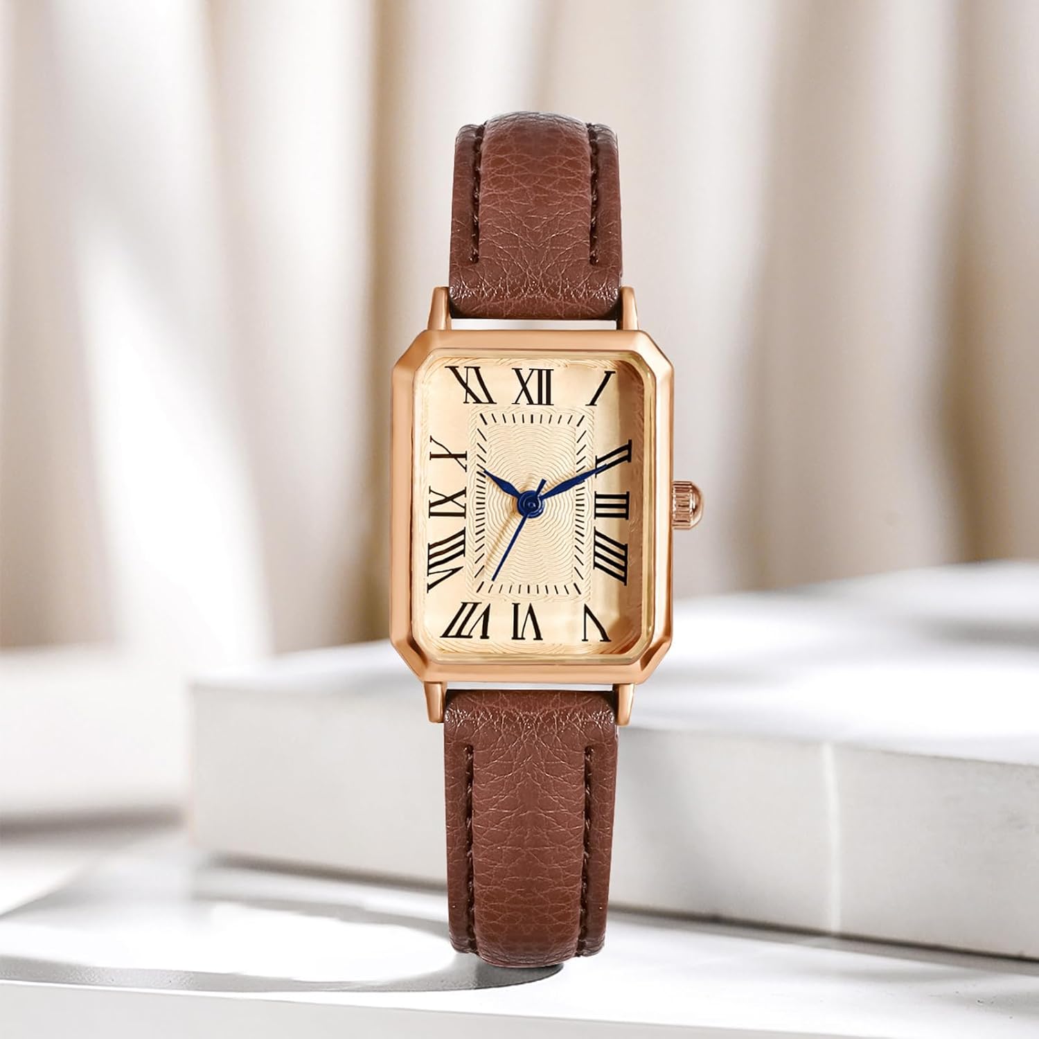 BESTKANG Leather Strap Watches for Women Elegant Dainty Ladies Watch Vintage Rectangle Women Quartz Wrist Watch