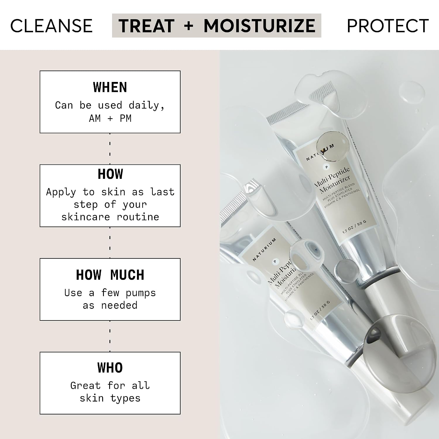 Naturium Multi-Peptide Moisturizer, Hydrating & Smoothing Skin Care, Moisturizes With Ethylated Vitamin C & Panthenol, 1.7 Oz