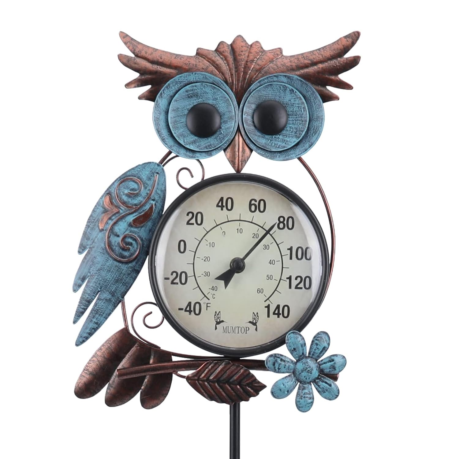Outdoor Thermometer, Owl Outside Decor For Patio, Yard And Garden | No Battery Needed Garden Stake Wall Art Gifts Idea Waterproof