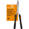 Fiskars Power-Lever Extendable Hedge Shears, Self-Sharpening Serrated Steel Blades For Clean Cuts, Handles Adjust 25"-33" For High Reach, Multiplies Leverage For 2X Power, 10" Blades, Orange/Black