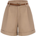 Women Bermuda Shorts Elastic Waist Wide Leg Shorts with Pockets & Belts