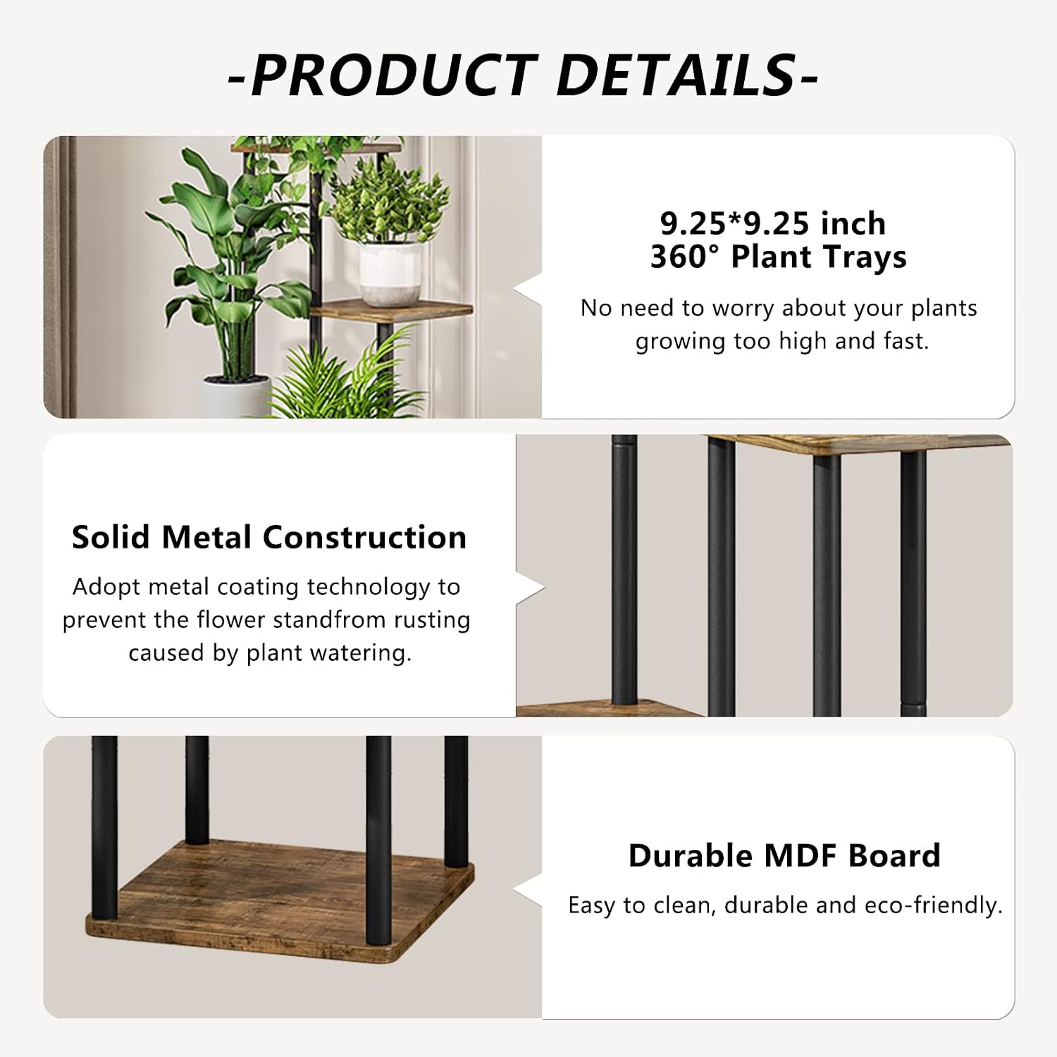 Plant Stand 5 Tier Indoor Metal Flower Shelf For Multiple Plants Corner Tall Flower Holders For Patio Garden Living Room Balcony Bedroom, Black (5 Tier-Black)