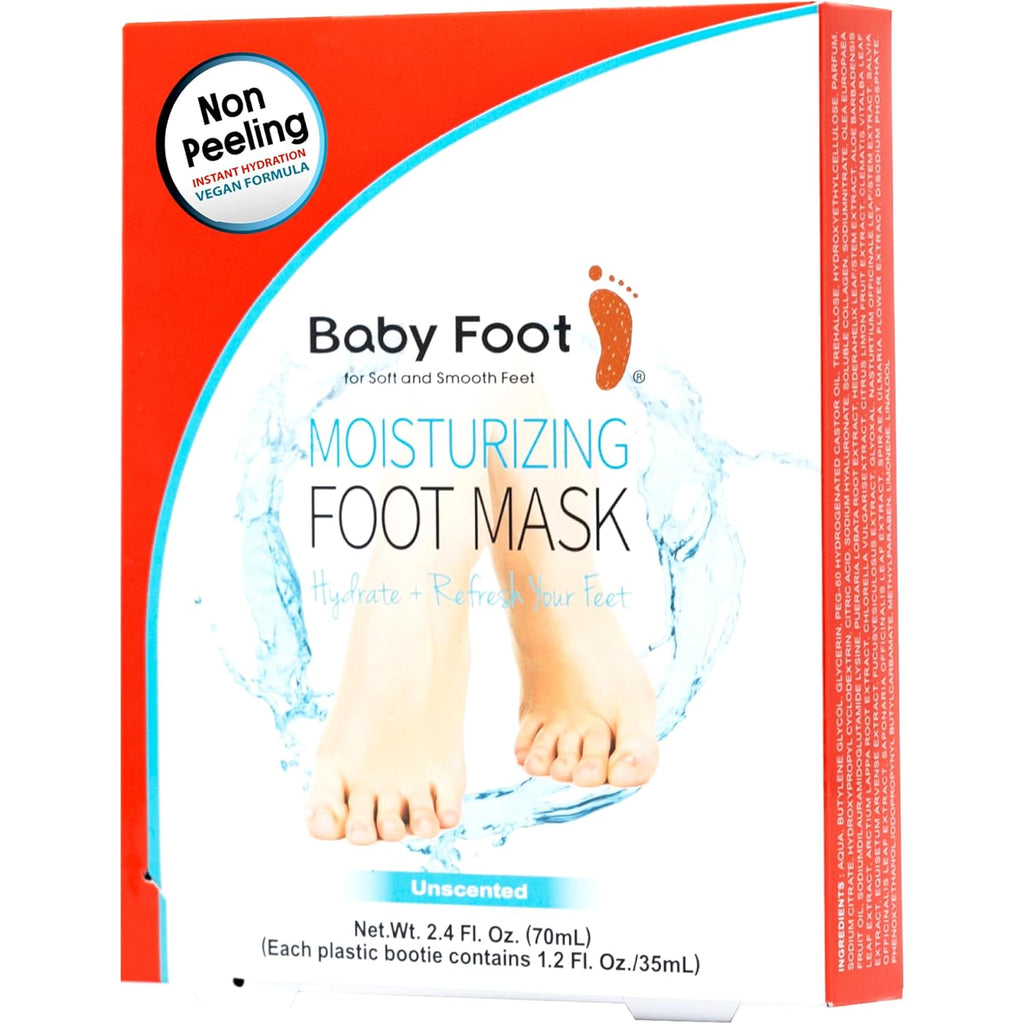 Baby Foot Hydrating Foot Mask for Dry Cracked Feet – Moisturizing Foot Mask Non Peel Treatment – Soft Smooth Feet Repair with Collagen & Hyaluronic Acid – 15 Minute Spa Foot Care, Unscented