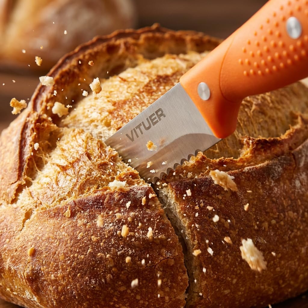 Vituer Bread Knife With Cover, 8 Inch Serrated Bread Knife For Homemade Bread, Bread Cutter Ideal For Slicing Homemade Bread, Bagels, Cake (8-Inch Blade With 5-Inch Handle)