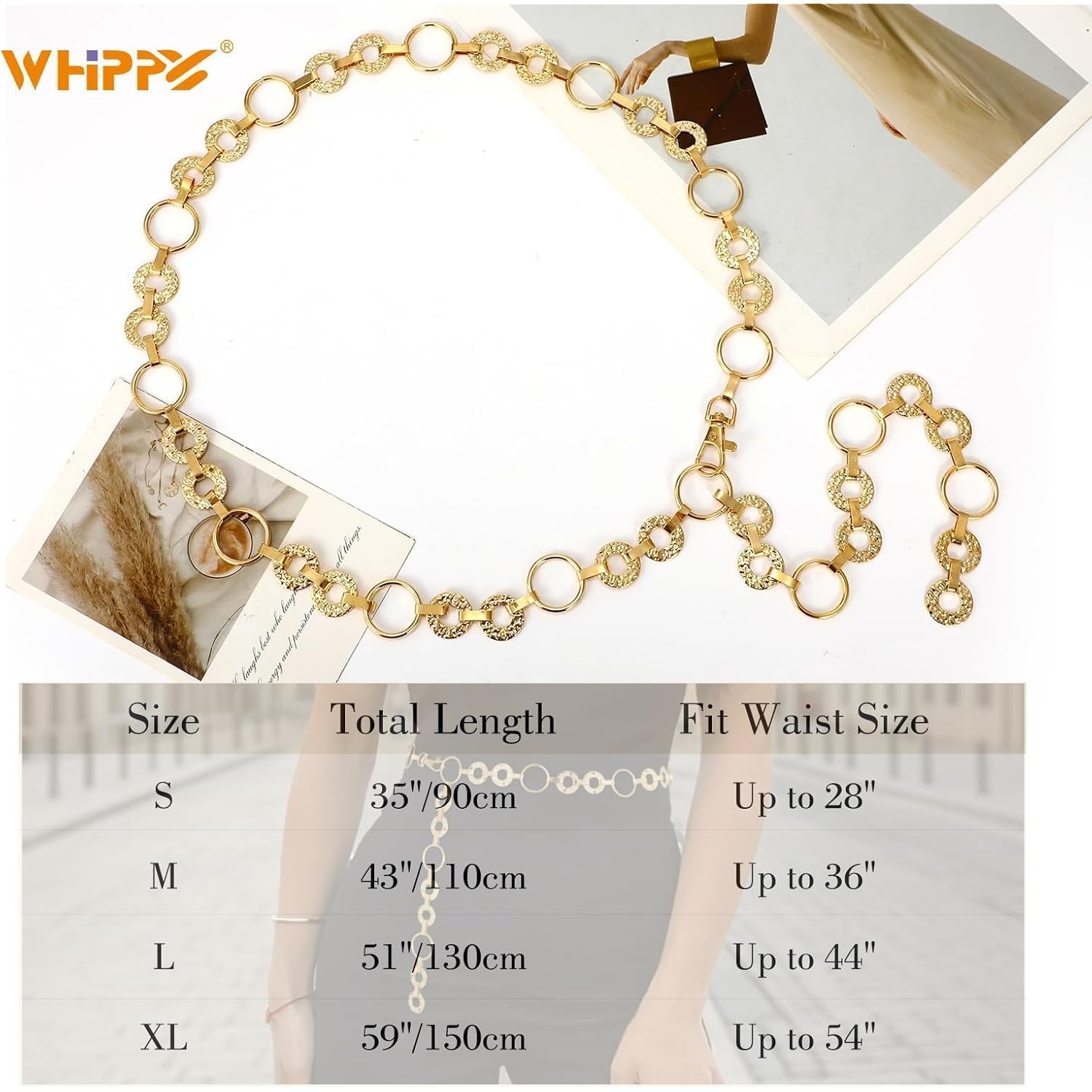 WHIPPY Metal Waist Chain Belt Women Adjustable Body Link Belts Ladies Fashion Chain for Jeans Dress