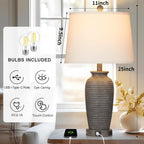 Cinsary 25" Farmhouse Jar Table Lamps Set Of 2, 3 Way Touch Control Rustic Bedside Lamps With Usb A+C Ports & Ac Outlet, Pot Nightstand Lamps For Bedroom Living Room (Led Bulbs Included)