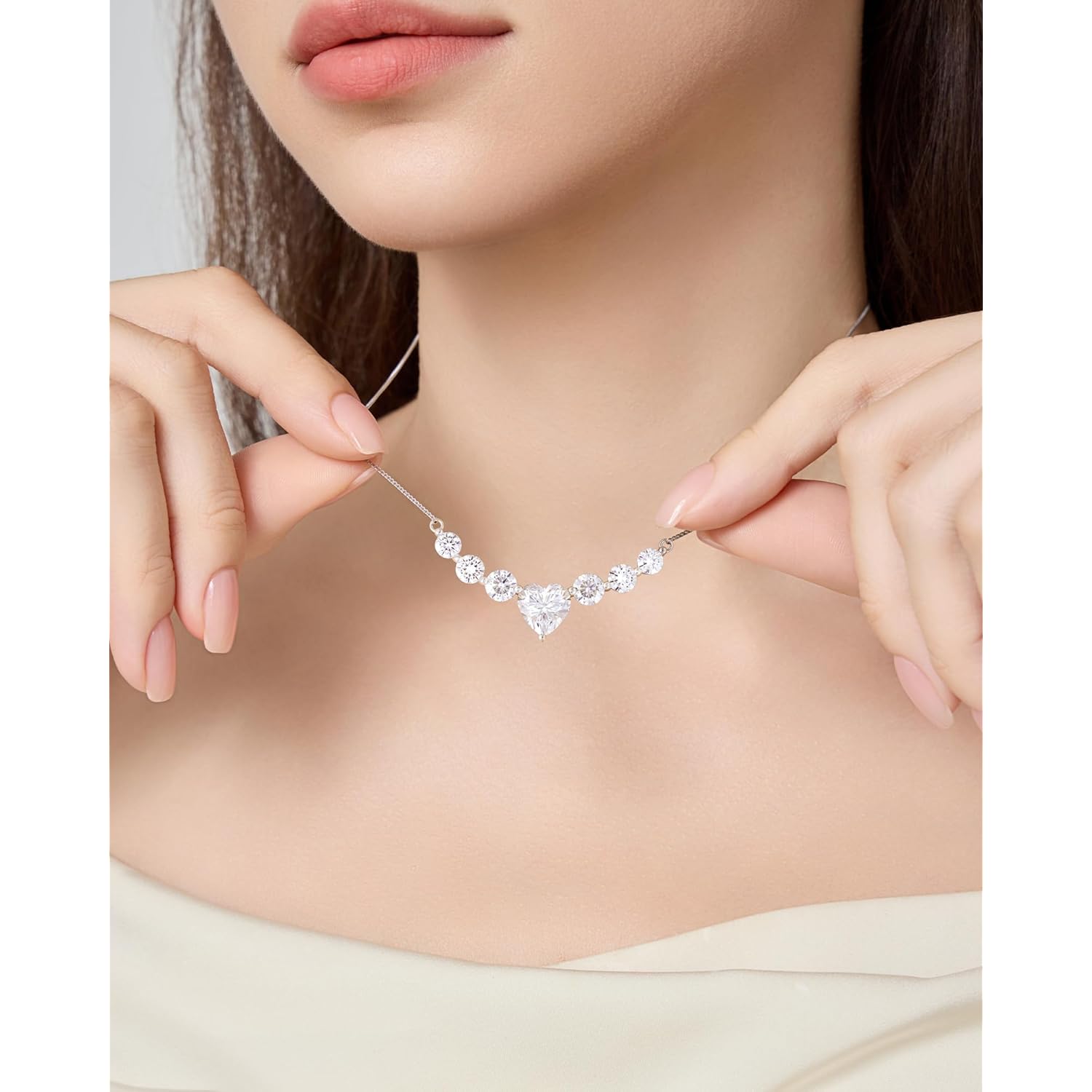 Moissanite Necklace for Women, 1.7-7.6 Carat Heart Necklace Engraved 'I LOVE YOU' Gift for Wife, Wedding Anniversary Birthday Gifts for Women, Jewelry Gifts for Her Wife Mom Girlfriend Lady
