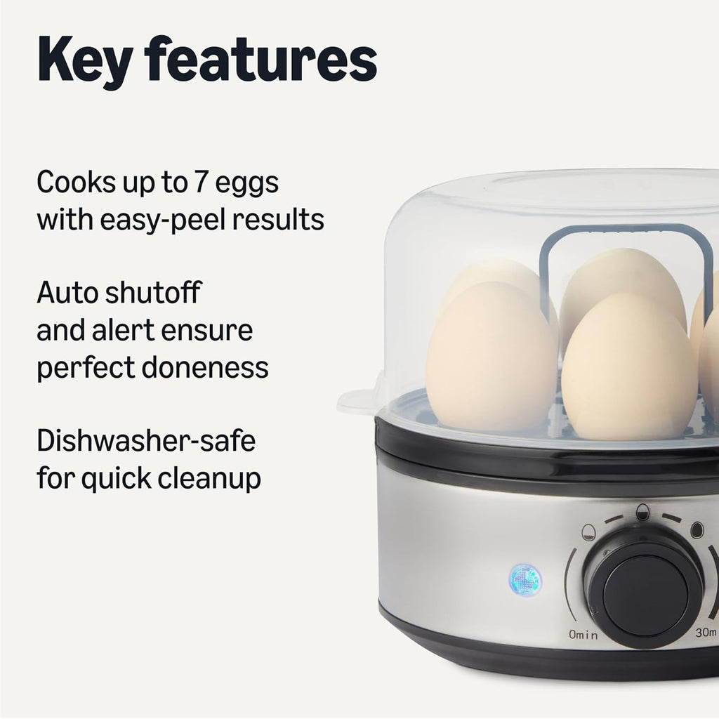 Amazon Basics Electric Egg Cooker for Hard-Boiled Eggs with Auto Shutoff, Dishwasher-Safe Parts, 7-Egg Capacity, BPA Free, Black