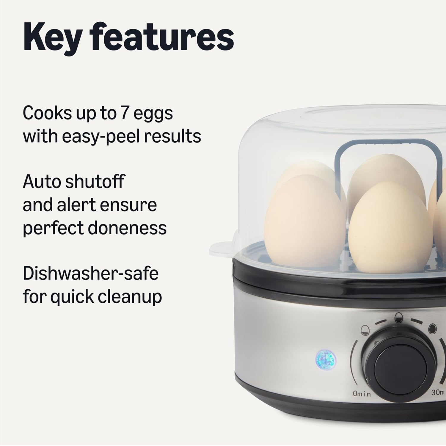 Amazon Basics Electric Egg Cooker for Hard-Boiled Eggs with Auto Shutoff, Dishwasher-Safe Parts, 7-Egg Capacity, BPA Free, Black