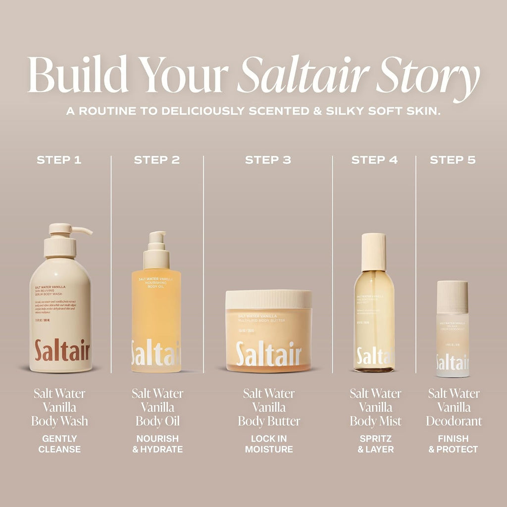 Saltair Body Oil - Luxurious Salt Water Vanilla After Shower And Bath Oil For Women And Men. Botanical, Non-Greasy, Well-Absorbing Moisturizer For Hydrating Dry Skin – 4Oz Bottle