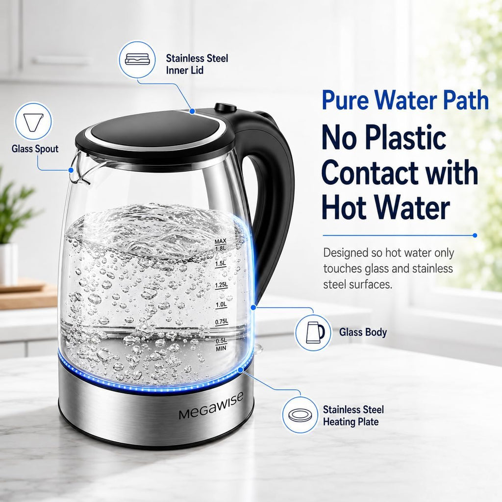 Megawise Electric Glass Kettle With Auto Shut-Off (1.8L)
