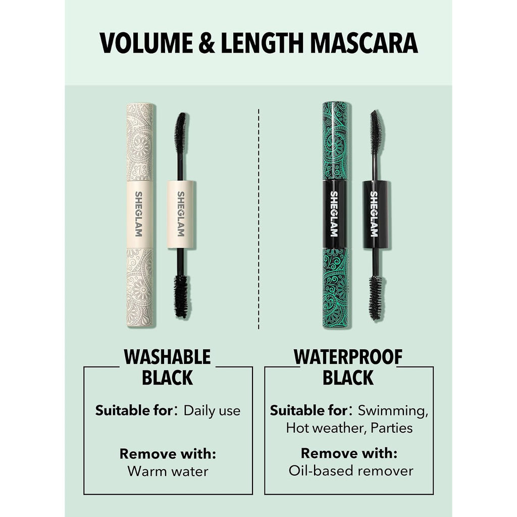 Sheglam 2 In 1 Black Volume And Length Waterproof Mascara Long Lasting Dual-Ended Tubing Eye Makeup