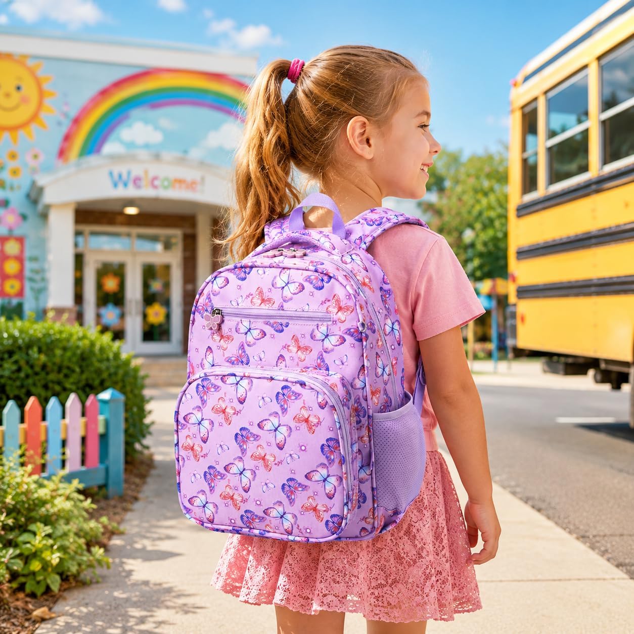 Rhcpfovr Kids Backpack For Girls - Girls Backpack 3-8 Ages Butterfly For Kids 15 Inch School Bookbag For Kindergarten Elementary School Bookbag For Girl 1St 2Nd Grade