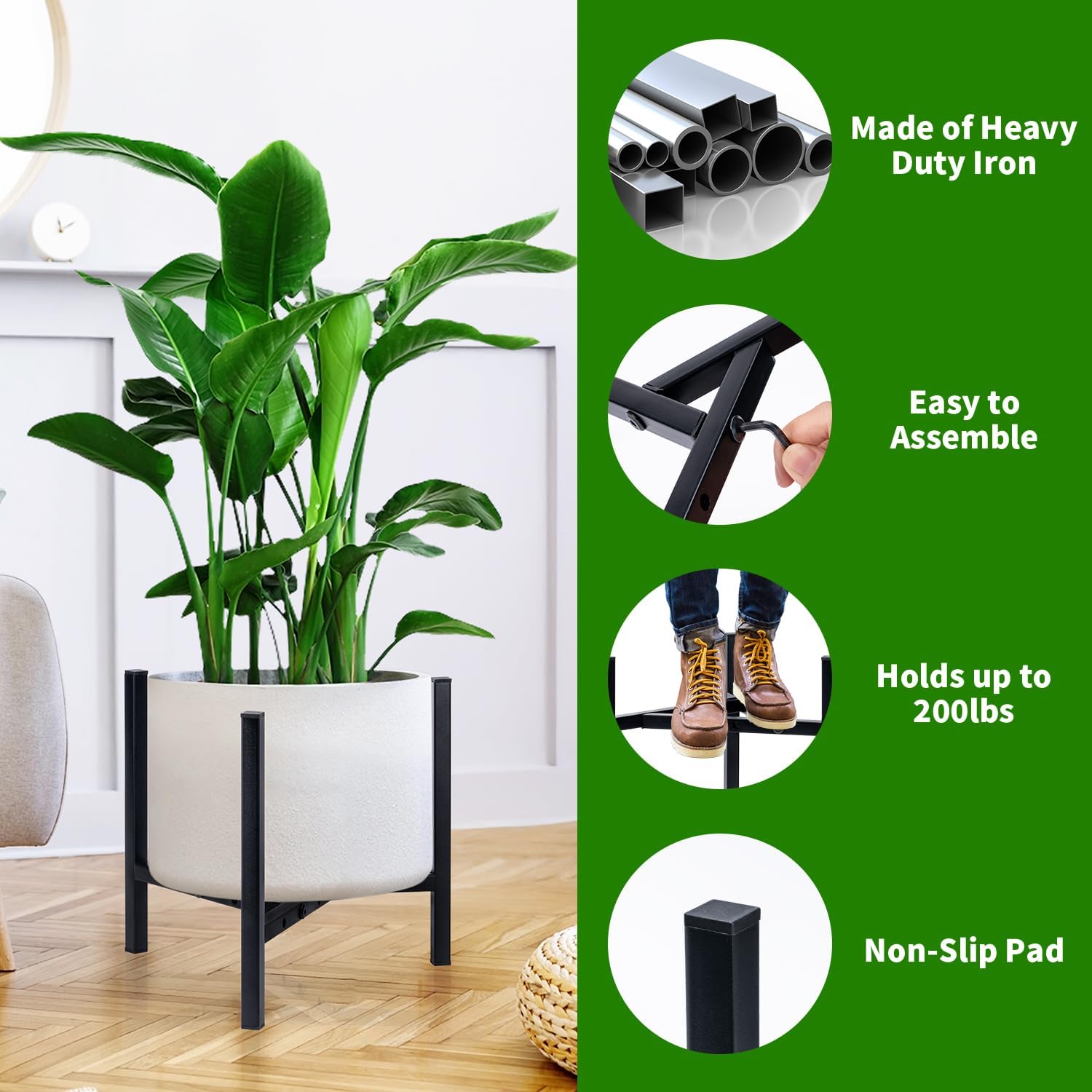 Plant Stand Indoor Adjustable, Metal Modern Plant Stands, Heavy Duty Stable Plant Pot Flower Holder Indoor Outdoor Corner, Fit 8 9 10 11 12 Inch Pots, Black (Pot & Plant Not Included)