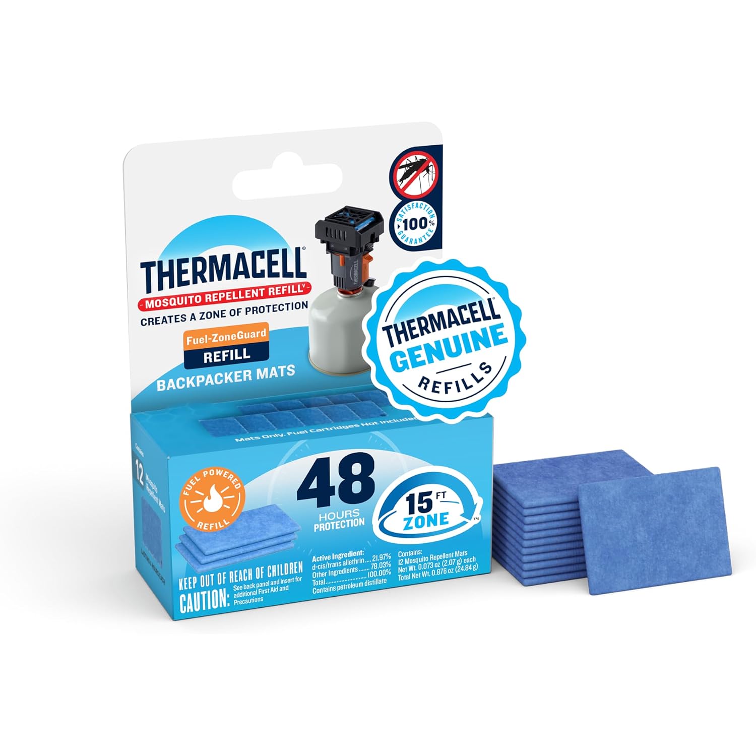 Thermacell Fuel-Zoneguard Backpacker Mosquito Repellent Mat Refill; 15-Ft Zone Of Scientifically Proven Outdoor Protection; Fuel-Powered; Patio Shield; 48Hr Refill; Bug Spray Alternative; Scent Free