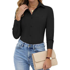Hotouch Women Button Down Shirts Long Sleeve Stain Shield Dress Shirts Slim Fit Work Blouses Office Business Tops
