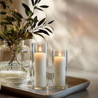 24 Pcs White Pillar Candles and Glass Candle Holders Cylinder Candle Vases for Pillar Candles Hurricane Candle Holders Set for Wedding Party, Event, Home Office Decor