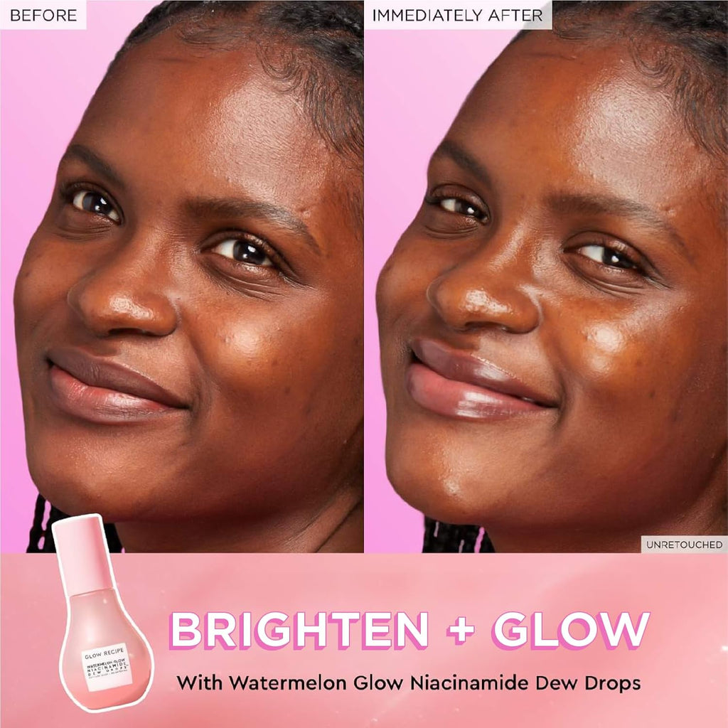 Glow Recipe Watermelon Niacinamide Dew Drops, Korean Niacinamide Serum Drops, Hydrating Face Serum + Primer & Liquid Highlighter, Hyaluronic Acid, Dewy Glow (40Ml)