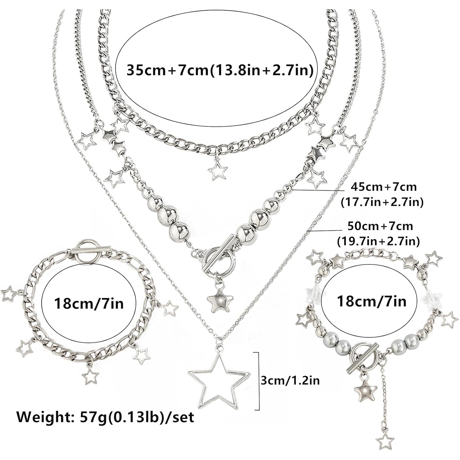 2 Pieces Silver Star Necklace Y2K Jewelry Set Grunge Necklace Kawaii Cute Necklaces Aesthetic Vintage Emo Jewelry