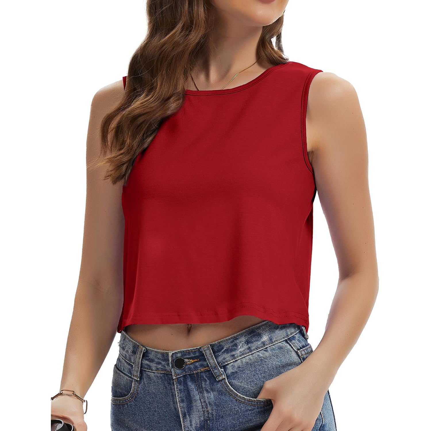 Womens Crop Tops Summer Casual Sleeveless Tank Loose Fit Basic Shirts 2026