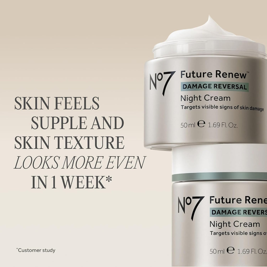 No7 Future Renew Damage Reversal Night Cream - Anti Aging Face Moisturizer - Infused With Peptide Technology To Reverse Visible Signs Of Damage - Skin Barrier Repair For Dry Skin (1.69 Oz)